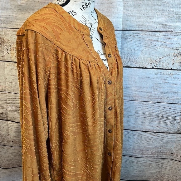 Free People Blouse Top Boho Peasant Mustard Size Small - Picture 3 of 8